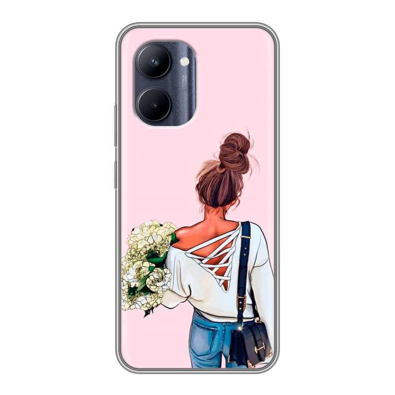 Силиконовый чехол на Realme C33 с принтом Девушка и букет Силиконовый чехол на Realme C33 с принтом Девушка и букет