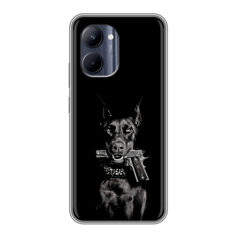Силиконовый чехол на Realme C33 с принтом Доберман и пистолет Силиконовый чехол на Realme C33 с принтом Доберман и пистолет