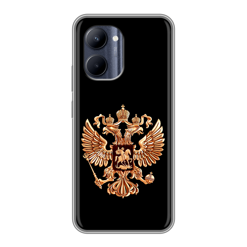 Силиконовый противоударный чехол на Realme C33 с принтом Герб России золотой Силиконовый противоударный чехол на Realme C33 с принтом Герб России золотой