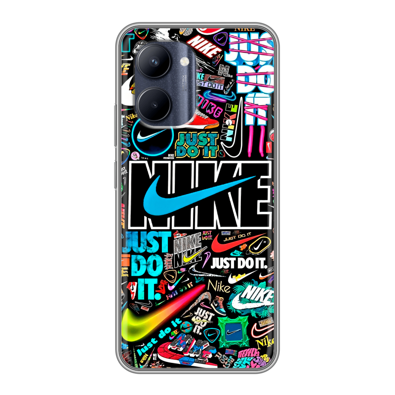 Силиконовый противоударный чехол на Realme C33 с принтом найк nike черный Силиконовый противоударный чехол на Realme C33 с принтом найк nike черный