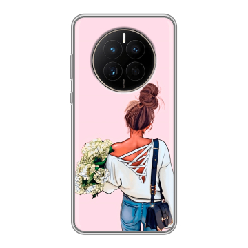 Силиконовый чехол на Huawei Mate 50 с принтом Девушка и букет Силиконовый чехол на Huawei Mate 50 с принтом Девушка и букет