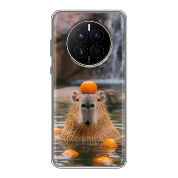 Силиконовый чехол на Huawei Mate 50 с принтом Капибара с апельсином