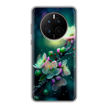 Силиконовый чехол на Huawei Mate 50 с принтом Цветы и мрамор Силиконовый чехол на Huawei Mate 50 с принтом Цветы и мрамор