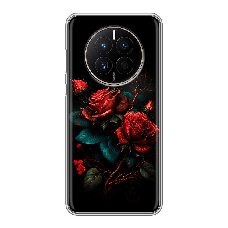 Силиконовый противоударный чехол на Huawei Mate 50 с принтом Розы красные Силиконовый противоударный чехол на Huawei Mate 50 с принтом Розы красные