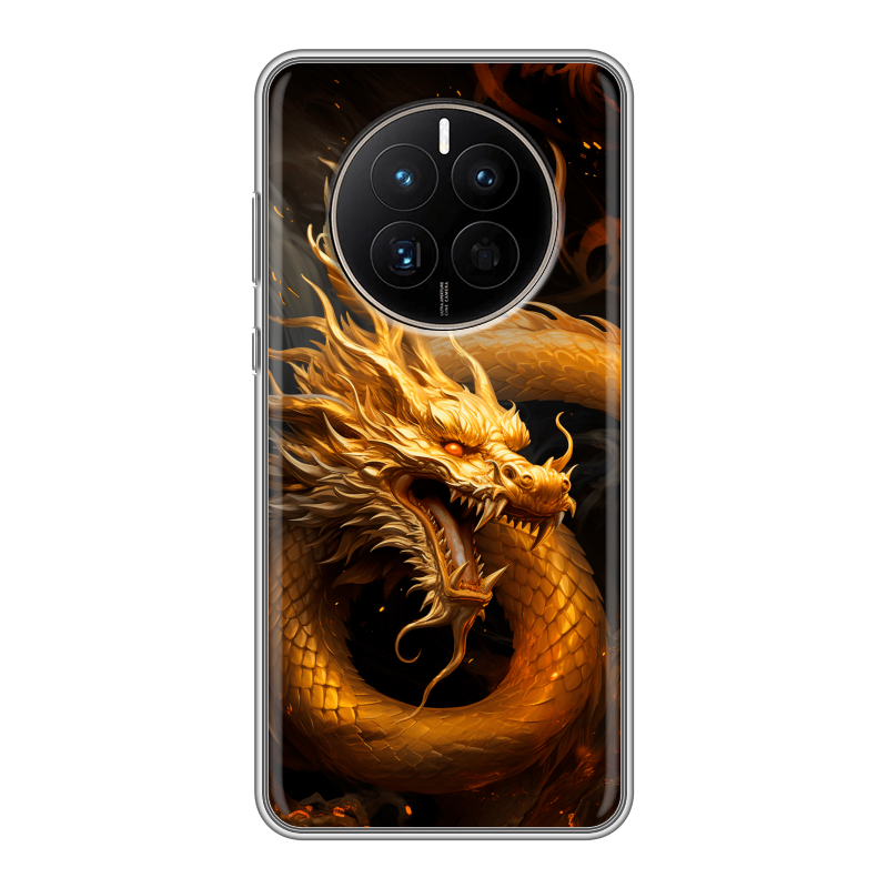 Силиконовый противоударный чехол на Huawei Mate 50 с принтом Золотой дракон Силиконовый противоударный чехол на Huawei Mate 50 с принтом Золотой дракон