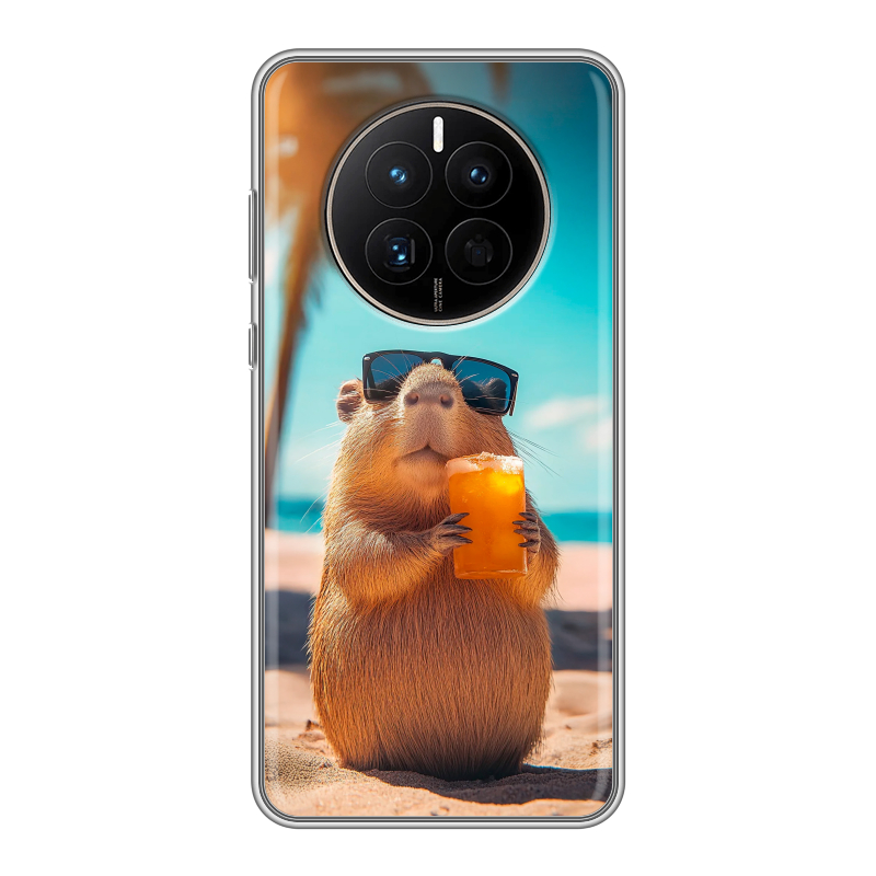 Силиконовый противоударный чехол на Huawei Mate 50 с принтом Капибара Силиконовый противоударный чехол на Huawei Mate 50 с принтом Капибара