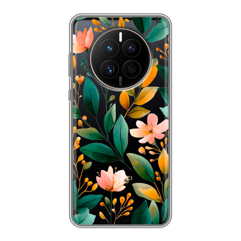 Силиконовый противоударный чехол на Huawei Mate 50 с принтом Цветы паттерн Силиконовый противоударный чехол на Huawei Mate 50 с принтом Цветы паттерн