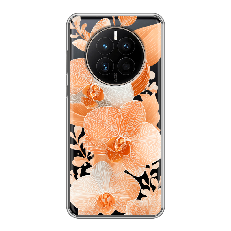 Силиконовый противоударный чехол на Huawei Mate 50 с принтом Бежевые цветы Силиконовый противоударный чехол на Huawei Mate 50 с принтом Бежевые цветы