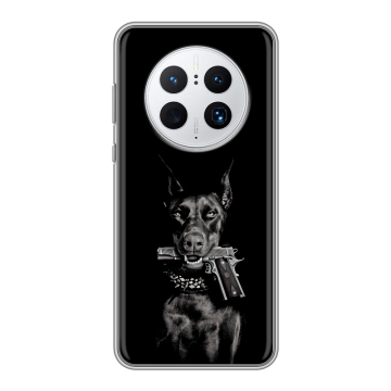 Силиконовый чехол на Huawei Mate 50 Pro с принтом Доберман и пистолет