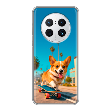 Силиконовый чехол на Huawei Mate 50 Pro с принтом Корги на скейте Силиконовый чехол на Huawei Mate 50 Pro с принтом Корги на скейте
