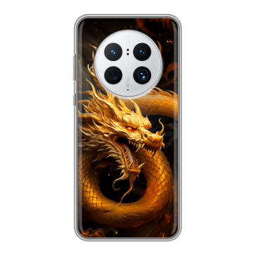 Силиконовый чехол на Huawei Mate 50 Pro с принтом Золотой дракон