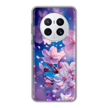 Силиконовый чехол на Huawei Mate 50 Pro с принтом цветы бабочки Силиконовый чехол на Huawei Mate 50 Pro с принтом цветы бабочки