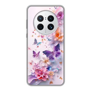 Силиконовый чехол на Huawei Mate 50 Pro с принтом цветы бабочки Силиконовый чехол на Huawei Mate 50 Pro с принтом цветы бабочки