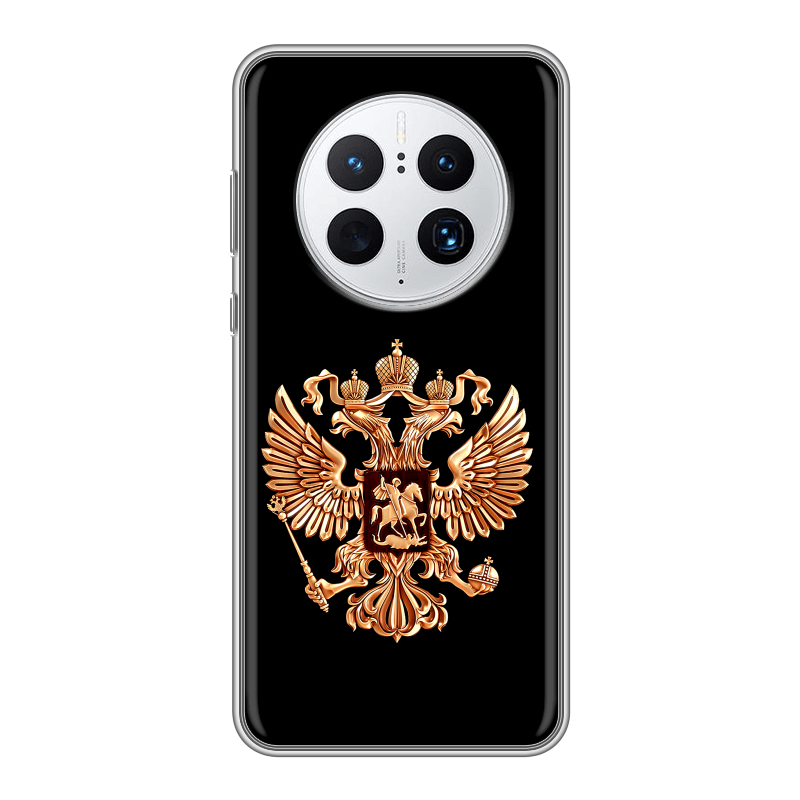 Силиконовый чехол на Huawei Mate 50 Pro с принтом Герб России золотой Силиконовый чехол на Huawei Mate 50 Pro с принтом Герб России золотой