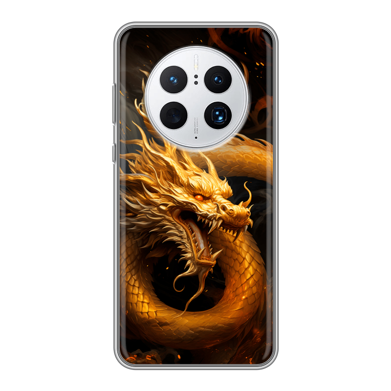 Силиконовый чехол на Huawei Mate 50 Pro с принтом Золотой дракон Силиконовый чехол на Huawei Mate 50 Pro с принтом Золотой дракон