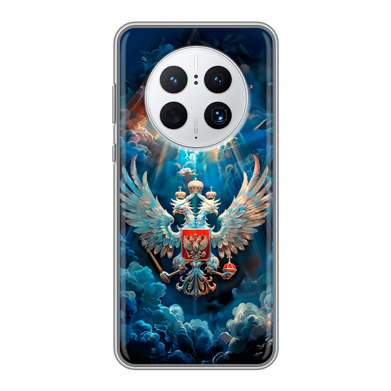 Силиконовый противоударный чехол на Huawei Mate 50 Pro с принтом Герб флаг России Силиконовый противоударный чехол на Huawei Mate 50 Pro с принтом Герб флаг России