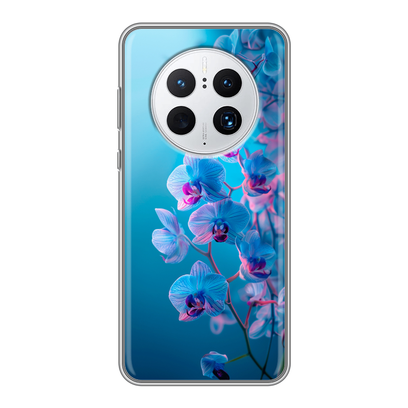 Силиконовый противоударный чехол на Huawei Mate 50 Pro с принтом голубые орхидеи Силиконовый противоударный чехол на Huawei Mate 50 Pro с принтом голубые орхидеи