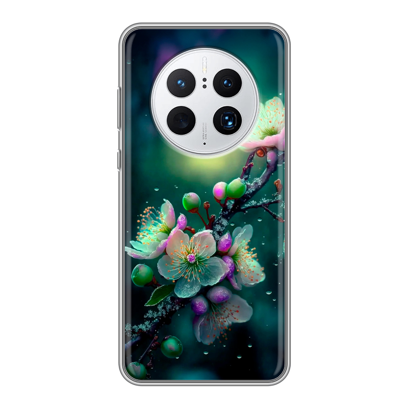 Силиконовый противоударный чехол на Huawei Mate 50 Pro с принтом Цветы и мрамор Силиконовый противоударный чехол на Huawei Mate 50 Pro с принтом Цветы и мрамор