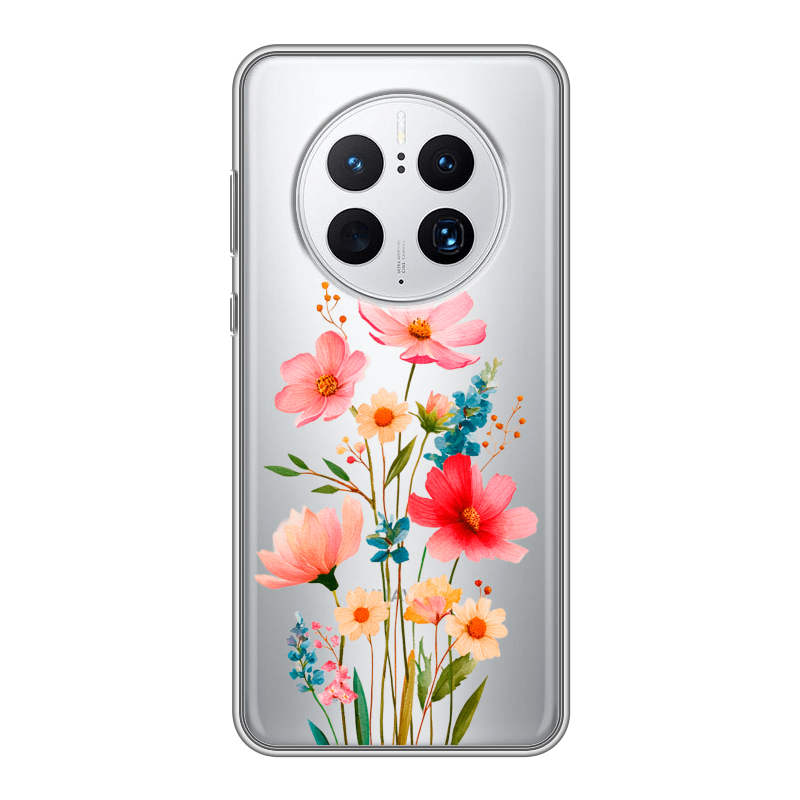 Силиконовый противоударный чехол на Huawei Mate 50 Pro с принтом Цветы Силиконовый противоударный чехол на Huawei Mate 50 Pro с принтом Цветы