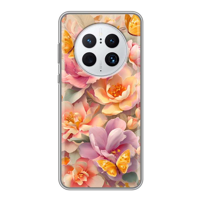 Силиконовый чехол на Huawei Mate 50 Pro с принтом Цветы и бабочки Силиконовый чехол на Huawei Mate 50 Pro с принтом Цветы и бабочки