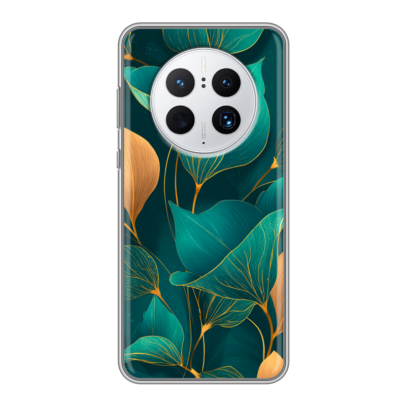 Силиконовый чехол на Huawei Mate 50 Pro с принтом Листья и золото Силиконовый чехол на Huawei Mate 50 Pro с принтом Листья и золото