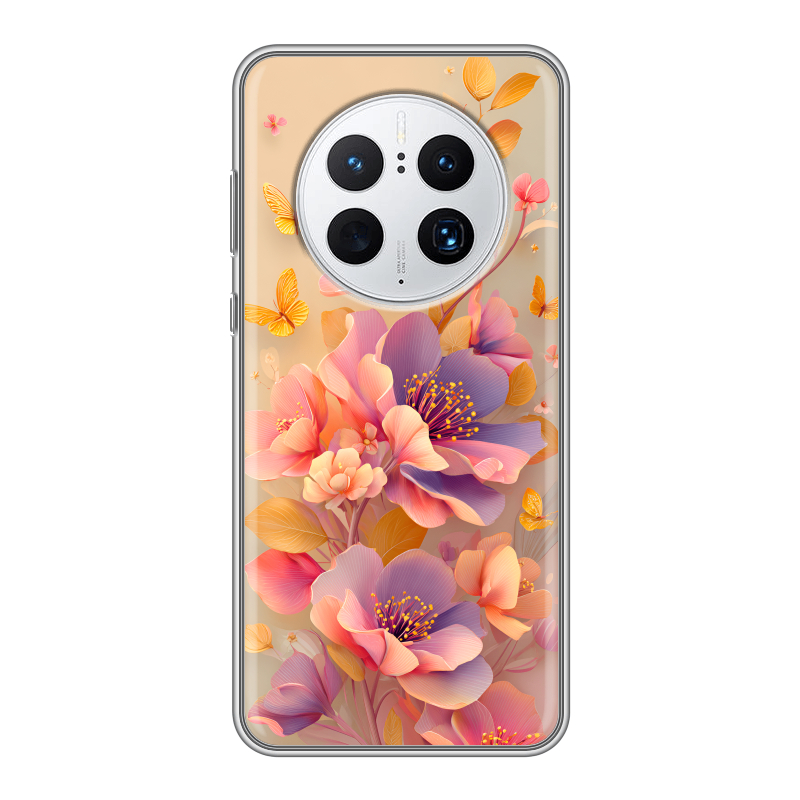 Силиконовый чехол на Huawei Mate 50 Pro с принтом Цветы и бабочки Силиконовый чехол на Huawei Mate 50 Pro с принтом Цветы и бабочки