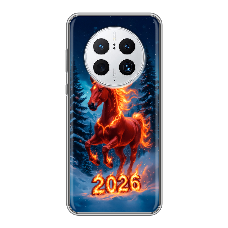 Силиконовый противоударный чехол на Huawei Mate 50 Pro с принтом Новый год коня Силиконовый противоударный чехол на Huawei Mate 50 Pro с принтом Новый год коня