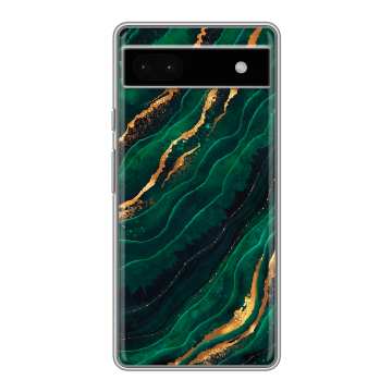Силиконовый чехол на Google Pixel 6a с принтом Мрамор зеленое золото