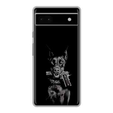 Силиконовый чехол на Google Pixel 6a с принтом Доберман и пистолет Силиконовый чехол на Google Pixel 6a с принтом Доберман и пистолет