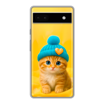 Силиконовый чехол на Google Pixel 6a с принтом Котенок в шапке