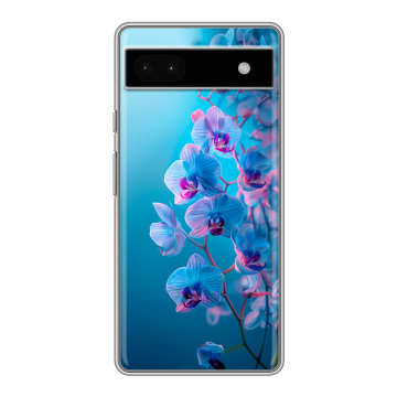 Силиконовый чехол на Google Pixel 6a с принтом голубые орхидеи