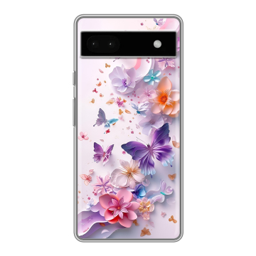 Силиконовый чехол на Google Pixel 6a с принтом цветы бабочки Силиконовый чехол на Google Pixel 6a с принтом цветы бабочки
