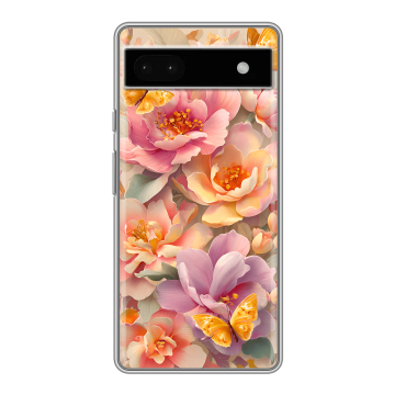 Силиконовый чехол на Google Pixel 6a с принтом Цветы и бабочки