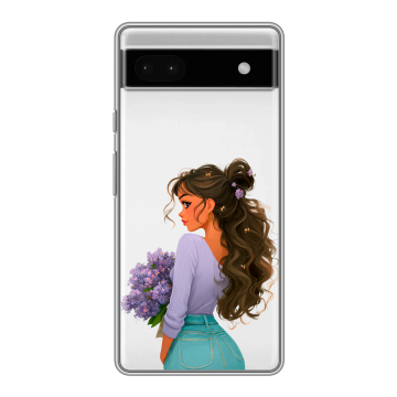 Силиконовый чехол на Google Pixel 6a с принтом девушка цветы