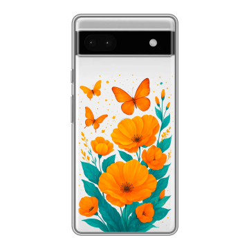 Силиконовый чехол на Google Pixel 6a с принтом цветы бабочки
