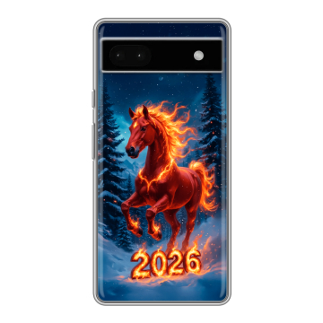 Силиконовый чехол на Google Pixel 6a с принтом Новый год коня