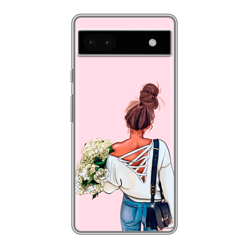 Силиконовый чехол на Google Pixel 6a с принтом Девушка и букет Силиконовый чехол на Google Pixel 6a с принтом Девушка и букет