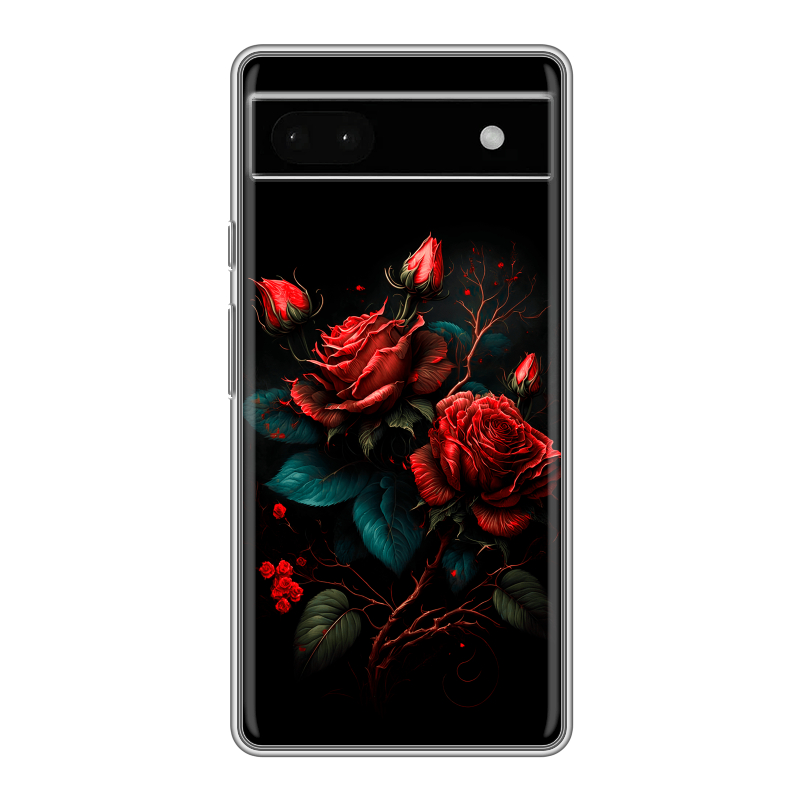 Силиконовый противоударный чехол на Google Pixel 6a с принтом Розы красные Силиконовый противоударный чехол на Google Pixel 6a с принтом Розы красные