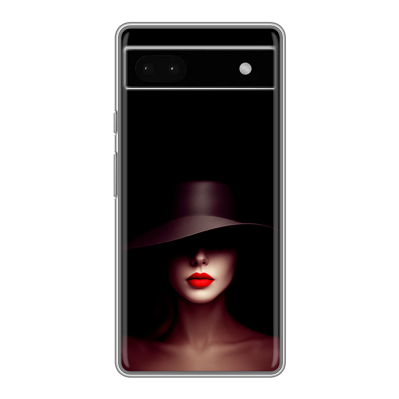 Силиконовый противоударный чехол на Google Pixel 6a с принтом Девушка в шляпе Силиконовый противоударный чехол на Google Pixel 6a с принтом Девушка в шляпе