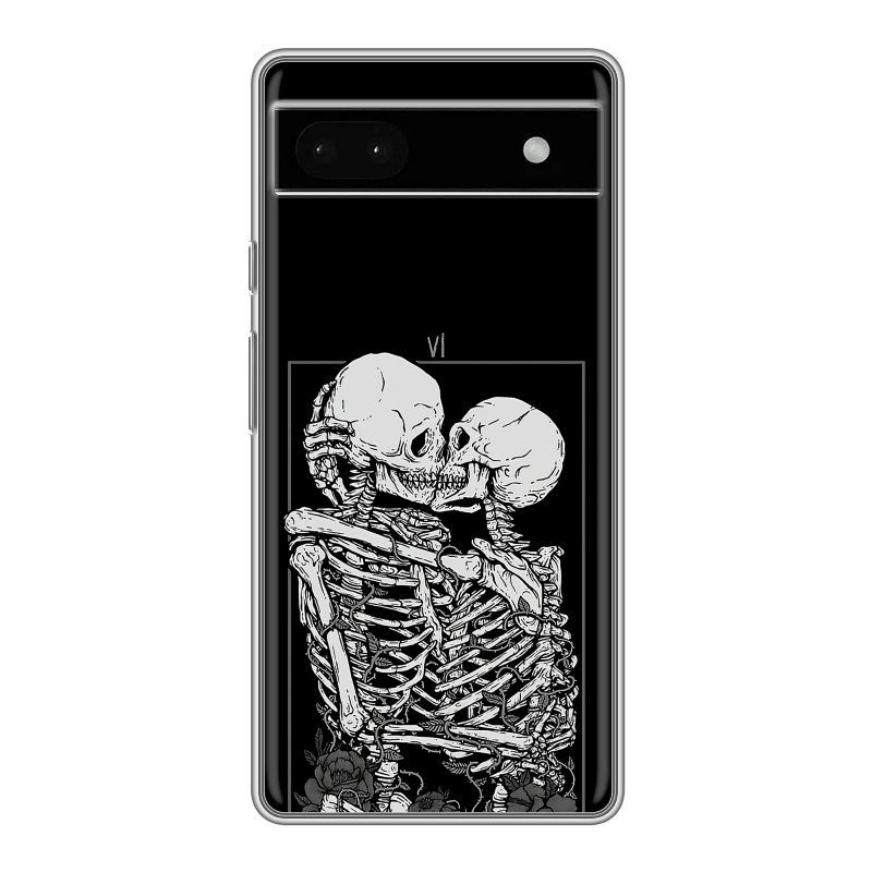 Силиконовый противоударный чехол на Google Pixel 6a с принтом Поцелуй скелетов Силиконовый противоударный чехол на Google Pixel 6a с принтом Поцелуй скелетов