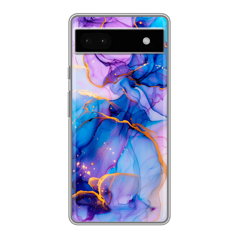 Силиконовый чехол на Google Pixel 6a с принтом синий мрамор Силиконовый чехол на Google Pixel 6a с принтом синий мрамор
