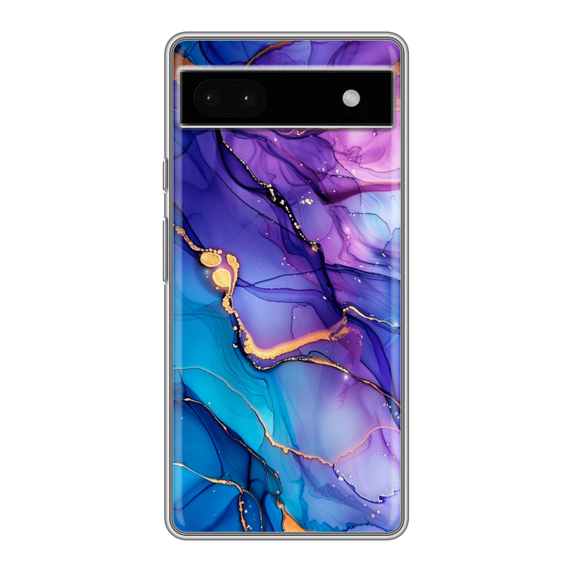 Силиконовый противоударный чехол на Google Pixel 6a с принтом синий мрамор Силиконовый противоударный чехол на Google Pixel 6a с принтом синий мрамор