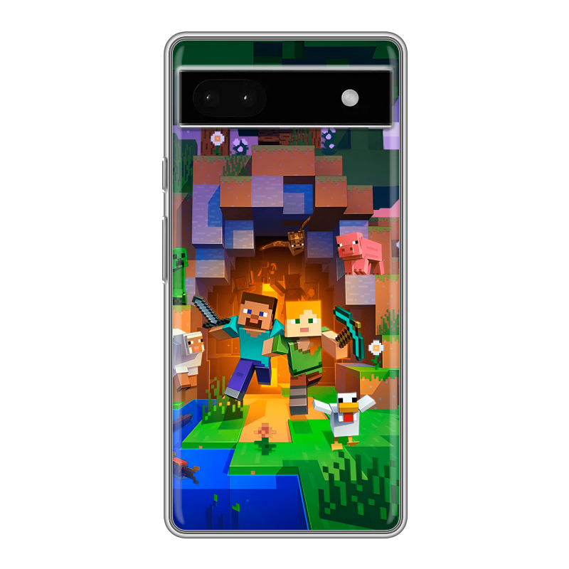 Силиконовый чехол на Google Pixel 6a с принтом Майнкрафт Minecraft Силиконовый чехол на Google Pixel 6a с принтом Майнкрафт Minecraft