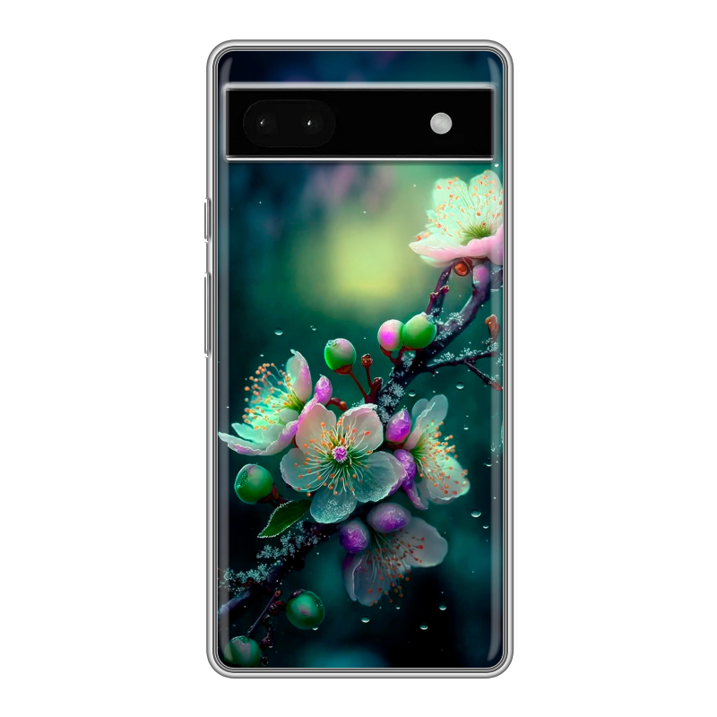 Силиконовый чехол на Google Pixel 6a с принтом Цветы и мрамор Силиконовый чехол на Google Pixel 6a с принтом Цветы и мрамор