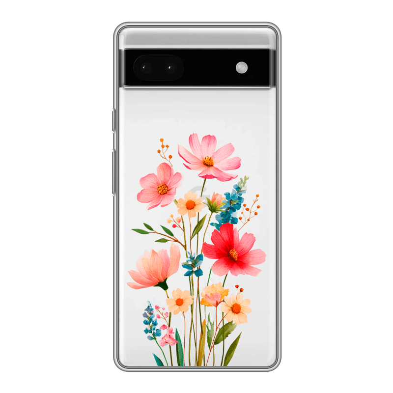 Силиконовый противоударный чехол на Google Pixel 6a с принтом Цветы Силиконовый противоударный чехол на Google Pixel 6a с принтом Цветы