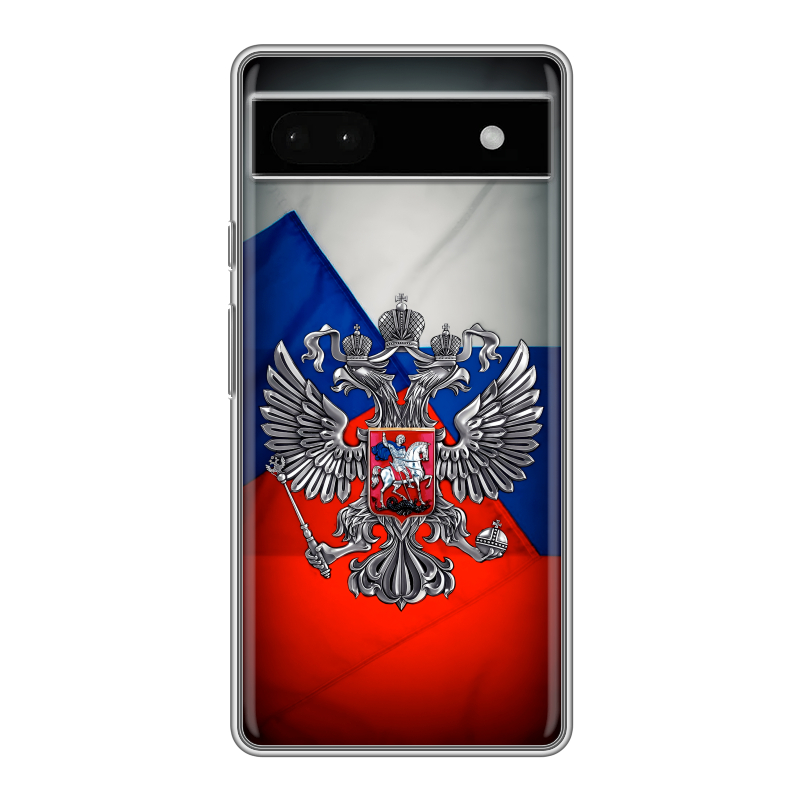 Силиконовый противоударный чехол на Google Pixel 6a с принтом Флаг России Силиконовый противоударный чехол на Google Pixel 6a с принтом Флаг России