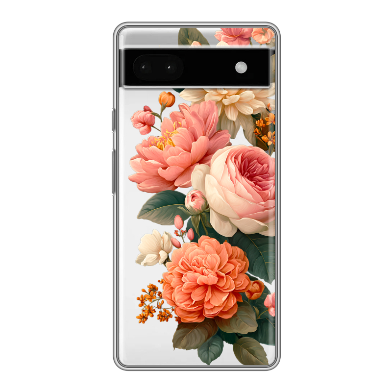 Силиконовый противоударный чехол на Google Pixel 6a с принтом цветы Силиконовый противоударный чехол на Google Pixel 6a с принтом цветы