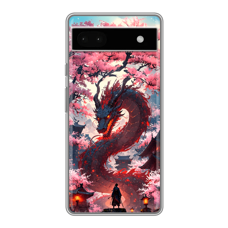 Силиконовый противоударный чехол на Google Pixel 6a с принтом Дракон Японский Силиконовый противоударный чехол на Google Pixel 6a с принтом Дракон Японский