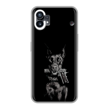 Силиконовый чехол на Nothing Phone (1) с принтом Доберман и пистолет Силиконовый чехол на Nothing Phone (1) с принтом Доберман и пистолет