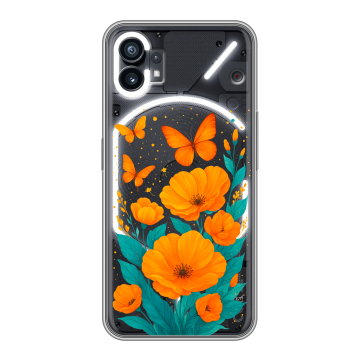 Силиконовый чехол на Nothing Phone (1) с принтом цветы бабочки